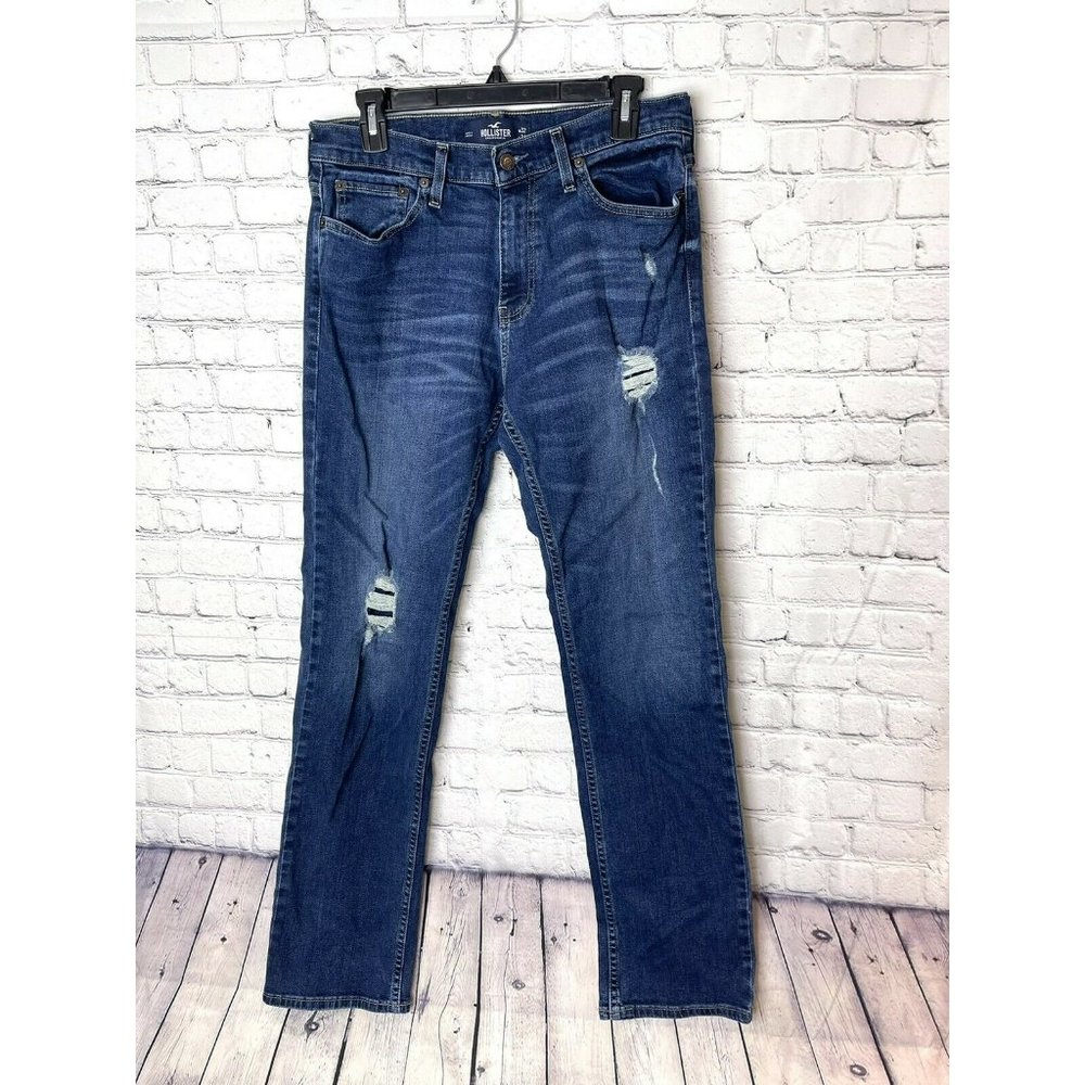 Mens Hollister classic straight epic flex jeans distressed size 32X34